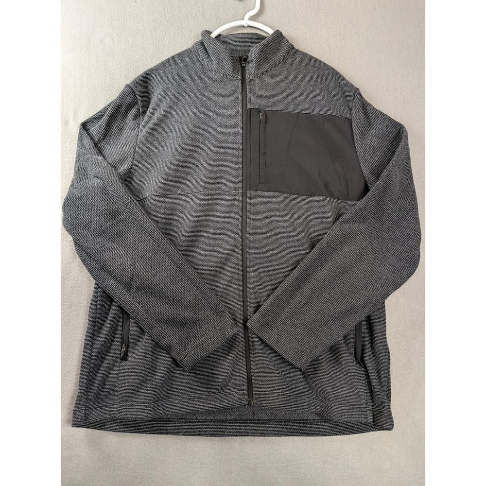 Ben Hogan Performance Mens Large Gray Black Full Zip Fleece Jacket WT5341